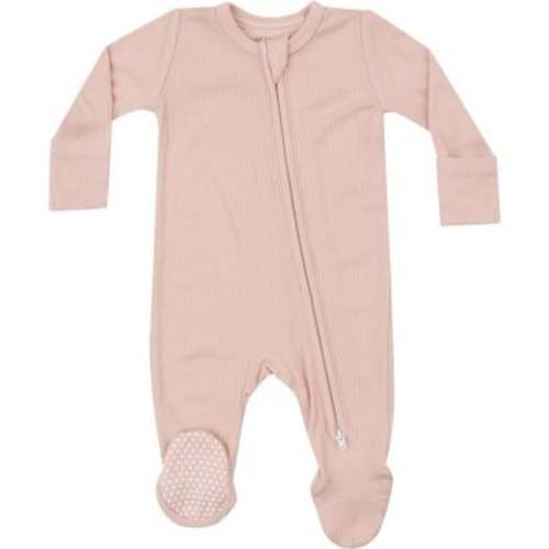 Ribbed Pale Blush 2 Way Zipper Footie, Pink - Angel Dear | Maisonette