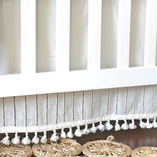 Boho White Crib Skirt with Tassels | Crane Baby