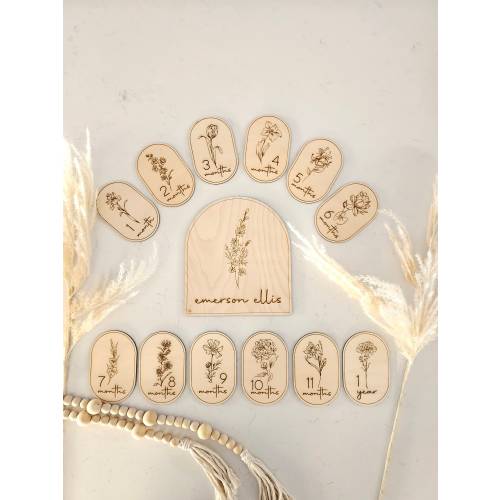 Wildflower Baby Milestone | Flower Birth Announcement | Wooden Flower Baby Signs