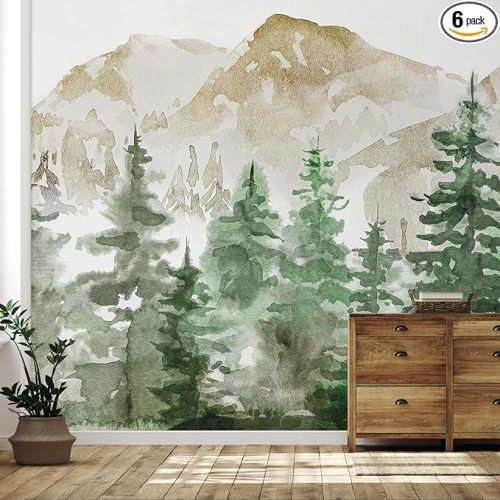 SIGNFORD Wall Mural Forest Wallpaper Woodland Pine Tree Removable Wallpaper Wall Sticker for Bedroom Living Room - 96"x144"