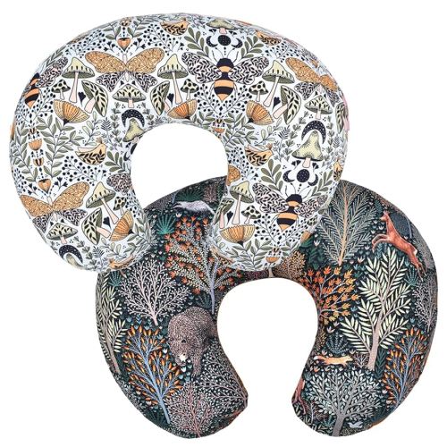 Winmany 2 Pack Baby Nursing Pillow Cover Newborn U-Shaped Breastfeeding Pillowcase Cushion Cover Stretchy Replaceable Forest&Floral Pillow Cover Slipcover 22.5x20