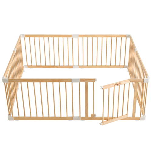 HARPPA Wooden Baby Playpen with Gate, Adjustable Panel Play Yard Fence for Toddlers, 60" x 71.5" x 24"