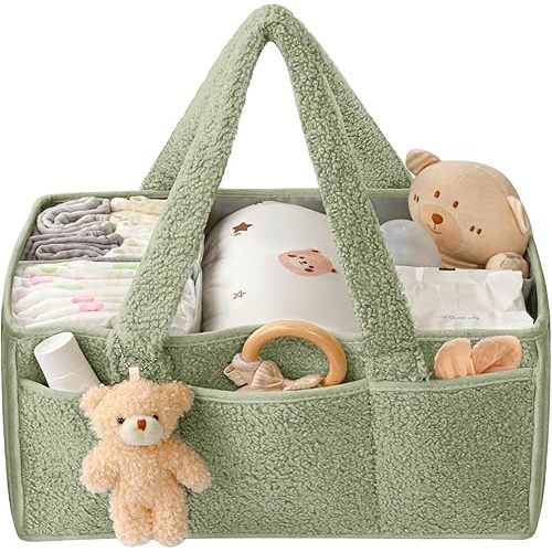 Baby Diaper Caddy Organizer, Baby Caddy Organizer for Changing Table, Car Caddy Organizer, Baby Basket for Diapers and Wipes, Portable Nursery Diaper Storage Organizer, Gift for New Mom (Green)