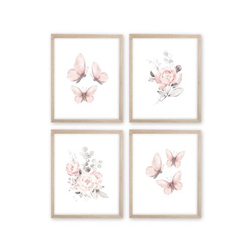 Butterfly Floral Nursery Print Set, Baby Girl Wall Decor, Blush Flowers and Butterfly Prints, Baby Girl Shower Gift, Butterfly Nursery