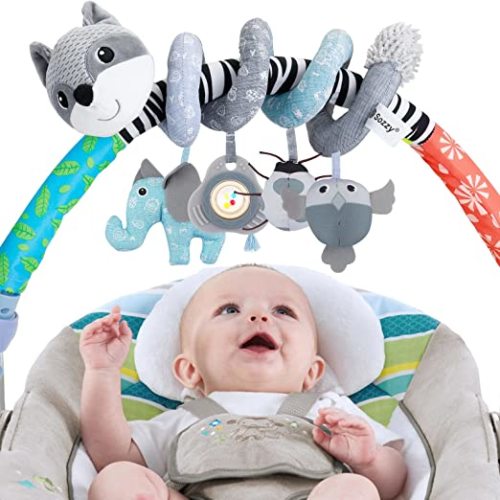 FPVERA Baby Spiral Plush Hanging Toys - Babies Spiral Activity Toy Spiral Hanging Rattle Sensor and Musical Plush Toys Car Seat Mobile Toy for Kids Infant Newborn 0-12 Months - Gray