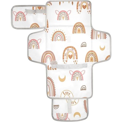 Boho Rainbow Portable Changing Pad, Baby Changing Pad, Waterproof Diaper Changing Travel Bag for Boys and Girls