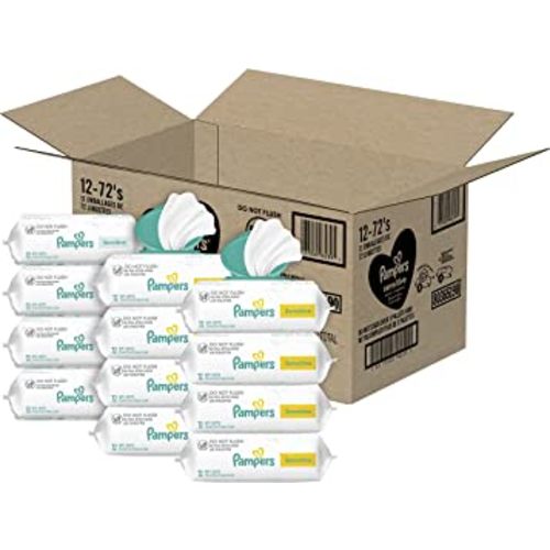 Baby Wipes, Pampers Sensitive Water Based Baby Diaper Wipes, Hypoallergenic and Unscented, 8 Pop-Top Packs with 4 Refill Packs for Dispenser Tub, 864 Total Wipes (Packaging May Vary)