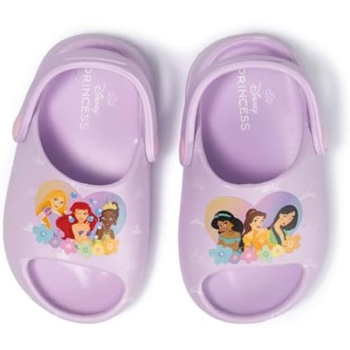 Disney Princess Toddler Girls Pink Open-Toe Clog Sandals - Cute Quick-Dry Beach Water Shoes with Ariel Belle Jasmine Print, Sizes 5/6-9/10 Summer Princess Footwear for Kids