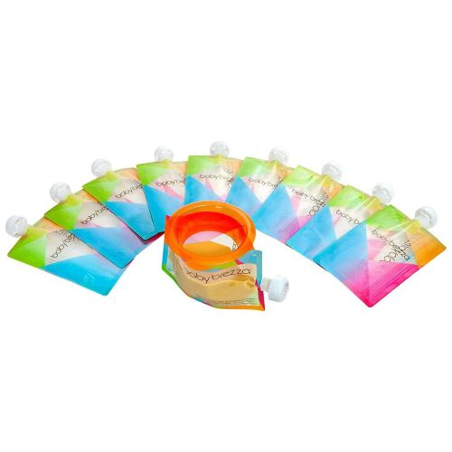 Baby Brezza Reusable Baby Food Storage Pouches, 10 Pack 7oz - Make Organic Food Puree for Kids or Toddlers and Store in Refillable Squeeze Pouches, Bulk Set is Freezer Safe & Washable Baby Brezza 10 Count (Pack of 1)