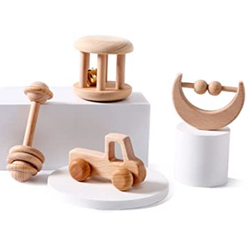 Wood Baby Rattle Personalizable Infant Rattle Sensory Development Wooden Toys Set