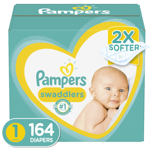 Pampers Swaddlers Newborn Diapers Size 1, 164 Count, 2x Softer, 12 Hours Protection, Wetness Indicator