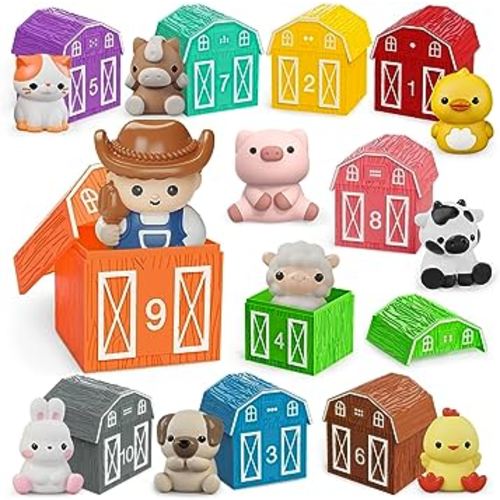 Learning Toy for Toddlers 1 2 3+ Years Old, 20 PCS Farm Animal Barn Toy & Finger Puppets, Montessori Educational Toy for Kids, Kids Toy with 10 Animals & 10 Barns for Babies Boys Girls : Amazon.com.au: Toys & Games