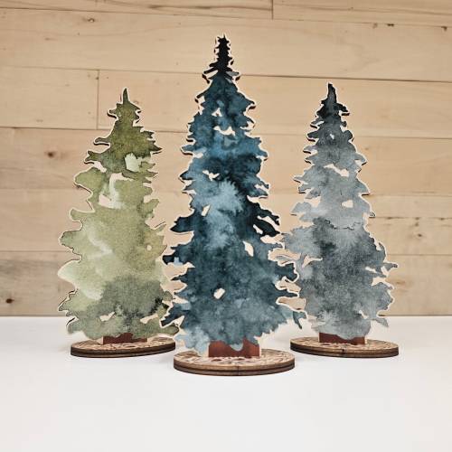 Woodland Forest Tree Set - Wooden Painted Cutout Art for Baby Shower Gift Decor PC-008