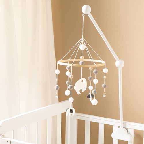 Eioflia Mobile Arm for Crib, Baby Crib Mobile Arm 27.17inch Wooden Cloud Design Detachable Adjustable Holder Cute Cot Bed Bell Wind Chimes Hanger Bracket