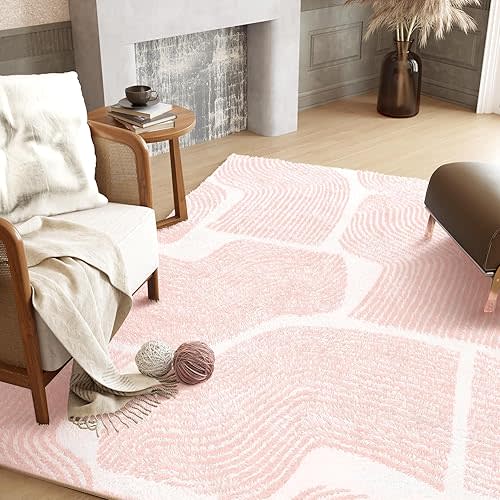 Zen Garden Area Rug - Ultra Soft Area Rug 5x7, Non Slip, Stain Resistant Living Room Rug, Washable Area Rugs for Living Room, Rugs for Bedroom (Pink, 5x7)
