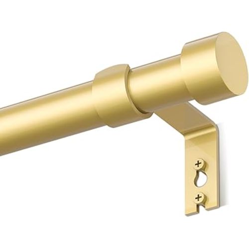 Adjustable Curtain Rods for Windows 16 to 144'', Cylindrical End Cap, 1-Inch-Diameter, Gold