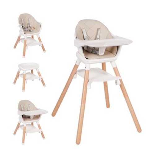 CIESMSI Baby High Chair, 6 in 1 Wooden Convertible Baby Chairs,Booster Seat w/Double Tray & Reversible Footrest Highchair, 5-Point Harness Feeding Chair