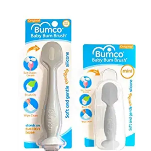 Bumco Diaper Cream Spatula + Mini Baby Bum Brush for Baby Butt Cream with Travel Case - Diaper Cream Applicator Set, Butt Spatula Baby Necessities, Diaper Cream Brush, Gray