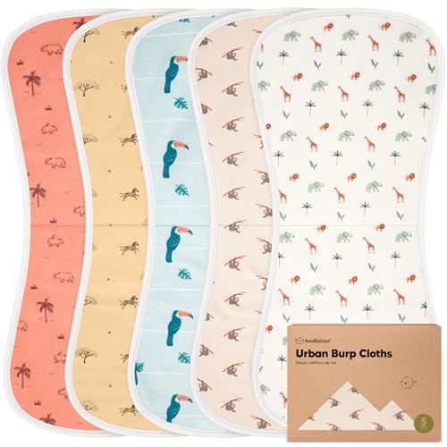 Organic Burp Cloths for Baby Boys and Girls - 5-Pack Super Absorbent Burping Cloth, Burp Clothes, Soft & Plush, Newborn Milk Spit Up Rags, Burpy Cloth Bib for Unisex, Burping Rags (Wildscape)
