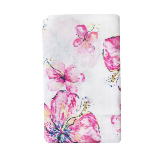 Hibiscus Kiss Muslin Swaddle Blanket