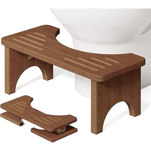 Toilet Stool Poop Stool, Collapsible Squatting Potty for Adults & Kids, Wooden Bamboo Step Stool for Bathroom, 7 Inch Height Foldable Pooping Toilet Foot Stool, Brown