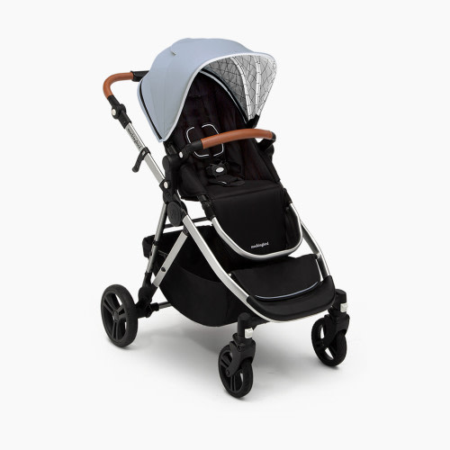 Mockingbird Single-to-Double Stroller - Sky/Windowpane Canopy With Penny Leather