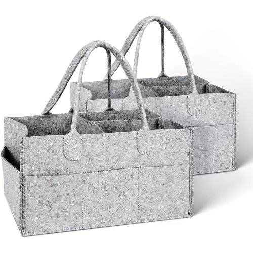 2 Pcs Baby Diaper Caddy Organizer, Portable Diaper Organizer with handle, Gray
