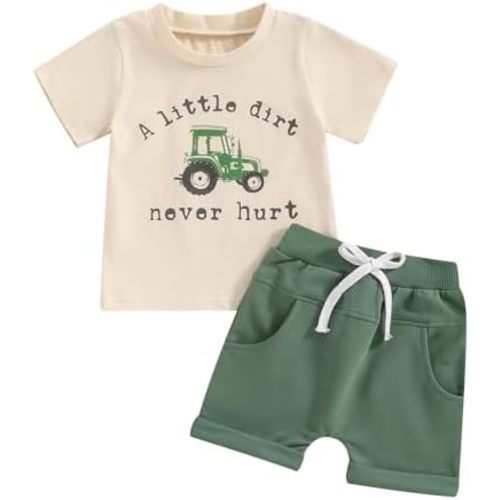 Toddler Baby Boy Summer Clothes Short Sleeve Letter Print Shirt and Elastic Waist Shorts Set Summer 2Pcs