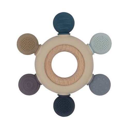 Playground by Living Textiles Co. Blue and Beige Silicone Teething Wheel