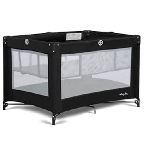 Dream On Me Zazzy Portable Playard with Bassinet in Black, Lightweight Packable and Easy Setup Baby Playard with Mattress and Travel Bag