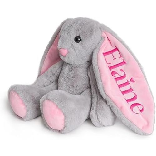 Embroidered Plush Bunny with Child's Name, Personalized Bunny Stuffed Animal, Custom Baby Toys, 1 Year Old Girl Gifts, Birthday Baby Shower for Girls Boys
