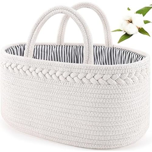 ABenkle Baby Diaper Caddy, Nursery Storage Bin and Car Organizer for Diapers Wipes, Cotton Rope Basket Changing Table Caddy
