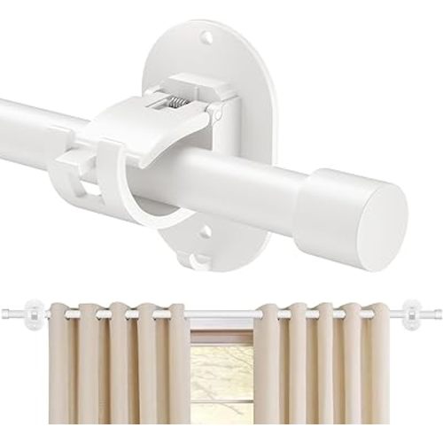 Curtain Rods for Windows No Drilling 30 to 45 Inch, 5/8 Inch Diameter Drapery Rods, No drill Curtain Rod Set with 3M Self Adhesive Curtain Rod Holders for Bedroom,Living Room,Kitchen, White, 30"-45"