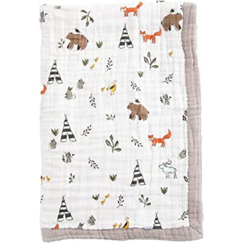 Little Unicorn Forest Friends Cotton Muslin Quilt Receiving Blanket | 100% Cotton | Super Soft | Babies and Toddlers | 30” x 40” | Machine Washable