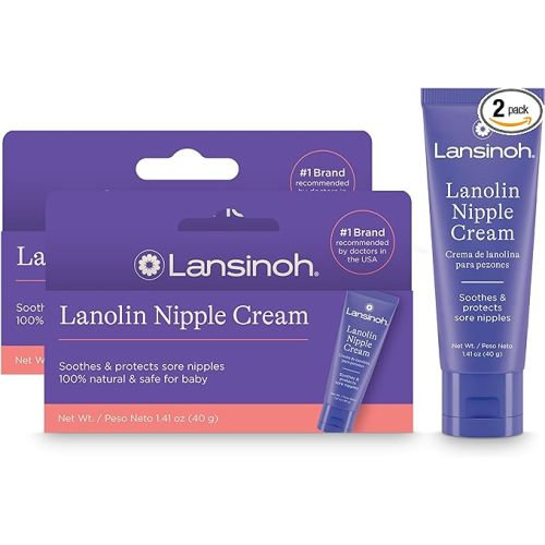Lansinoh Lanolin Nipple Cream Safe for Breastfeeding Baby, 100% Natural Nipple Butter for Mom, Breastfeeding Essentials, 1.41 Ounces (2 Pack)