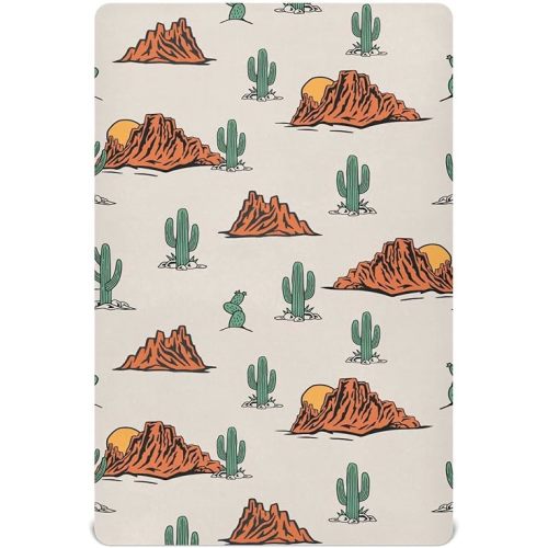 Cactus Cowboy Boho Fitted Crib Sheets Stretchy Portable Playard Sheets for Baby Toddler, Breathable Soft Mini Crib Mattress 52 x 28 in for Boys and Girls