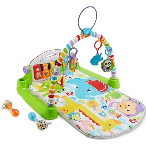 Fisher-Price Baby Gift Set Glow and Grow Kick & Play Piano Gym Pink Playmat & Musical Learning Toy with 2 Rattle Maracas for Newborns Ages 0+ Months