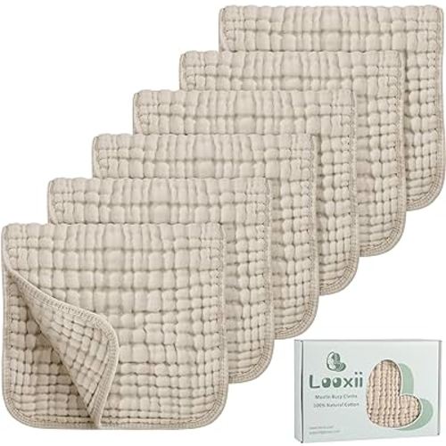 Looxii Muslin Burp Cloths 100% Cotton Muslin Cloths Large 20''x10'' Extra Soft and Absorbent 6 Pack Baby Burping Cloth for Boys and Girls (Apricot)