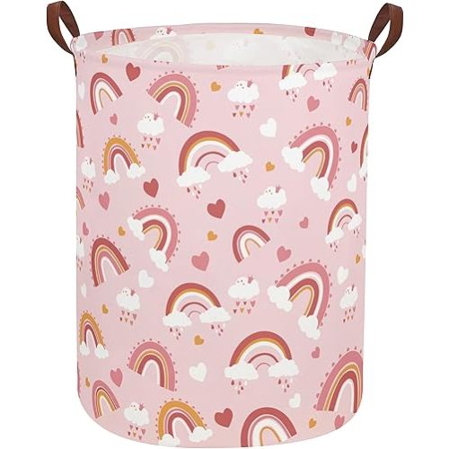 Pink Hamper,Rainbow Laundry Basket Collapsible Girls Storage Baskets for Kids Room Decor,Toy Organizer,Gift Hamper(Pink hamper) …