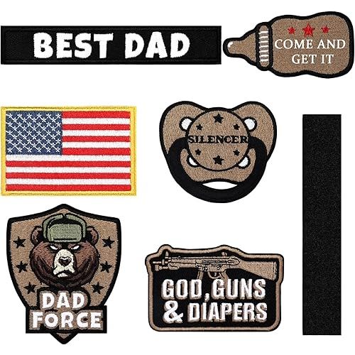 6 Pcs Daddy Tactical Patches Hook and Loop Patch for Dad Tactical Patches Include Pacifier, Bottle, and Flag for Hats Coats Diaper Bags Father's Day Gift(Cool Daddy,Brown)