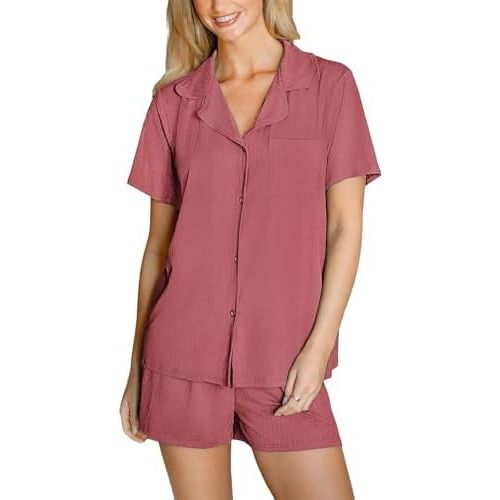 CUPSHE Button Down Pajama Shorts Set for Women 2 Piece Post Partum Lounge Shorts PJ Sets