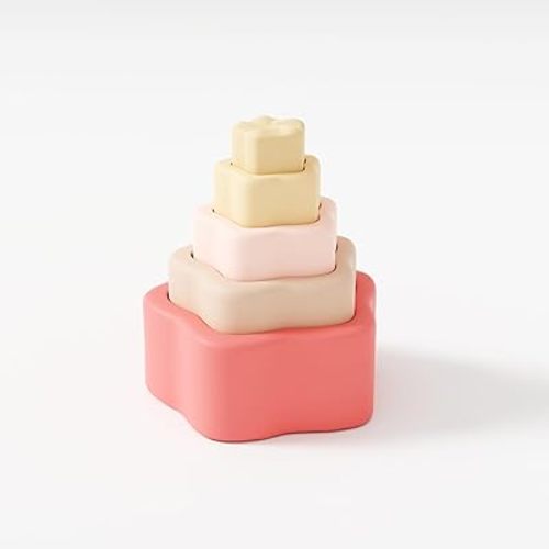 Soft Silicone Baby Stacking Star Toy - Nesting Collection for Toddlers - Food Grade Silicone - Must-Have Baby Registry Item and Gift