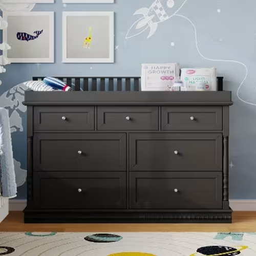Famapy Versatile Black Baby Changing Table Dresser: Convertible Design, Spacious Drawers – Grow with Your Little One