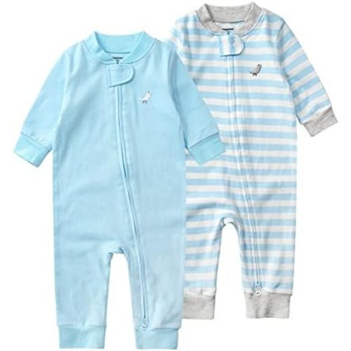 Teach Leanbh Baby 2-Pack 100% Cotton Romper Jumpsuits Two Way Zipper Long Sleeve Footless Sleep and Play