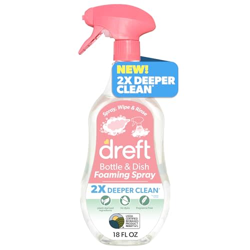 Dreft Foaming Baby Bottle and Dish Cleaning Spray, Plant-Derived Formula, 18 Fl Oz