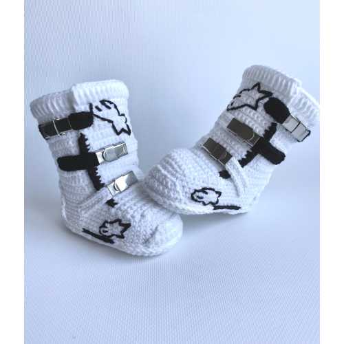 Baby motocross boots. Crochet cotton boots for motorbike. High boots biker. Size 10cm. Racing baby shoes. Newborn boots for bike.