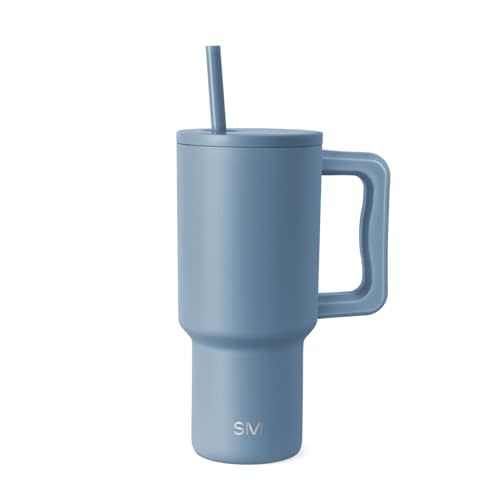 Simple Modern 30 oz Trek Tumbler with Handle and Straw Lid | Cup Holder Friendly Insulated Stainless Steel Travel Mug | Blue Dune