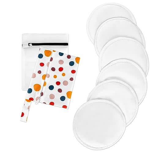 Breast Pads 6pcs Reusable Nursing Pads Washable+ Wet Bag and Laundry Bag - Breast Pads for Leaking Milk - Super Absorbent Nursing Pads Nursing Nipple Pads (Large 4.7")