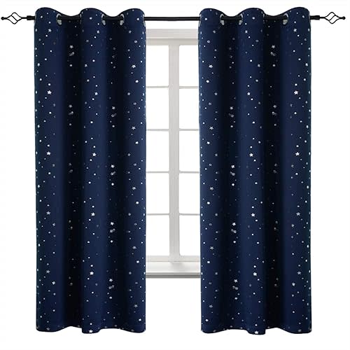 BGment Kids Blackout Curtains for Boys Bedroom, Star Curtains Thermal Insulated Grommet Window Drapes for Nursery, Set of 2 Panels (42 x 63 Inch, Navy Blue)
