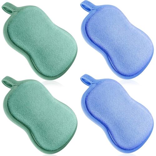 Tatuo 4 Pieces Baby Bath Sponge Cotton Baby Sponge Toddler Soft and Absorbent Loofah for Kids Babies Men Women(Green, Blue)